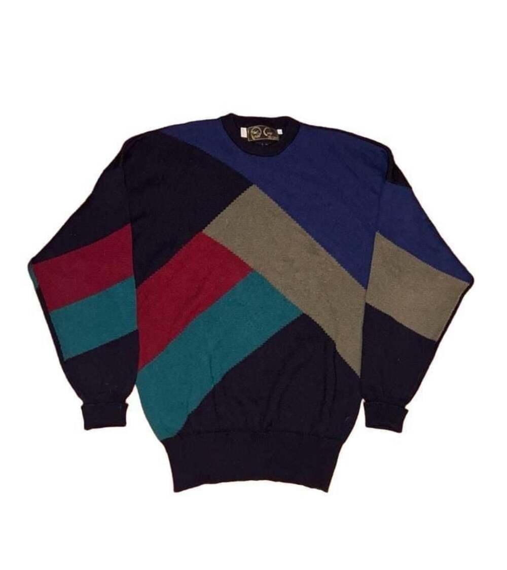 Corgi Vintage Hand Intarsia 100% Wool Color Block Crewneck Sweater